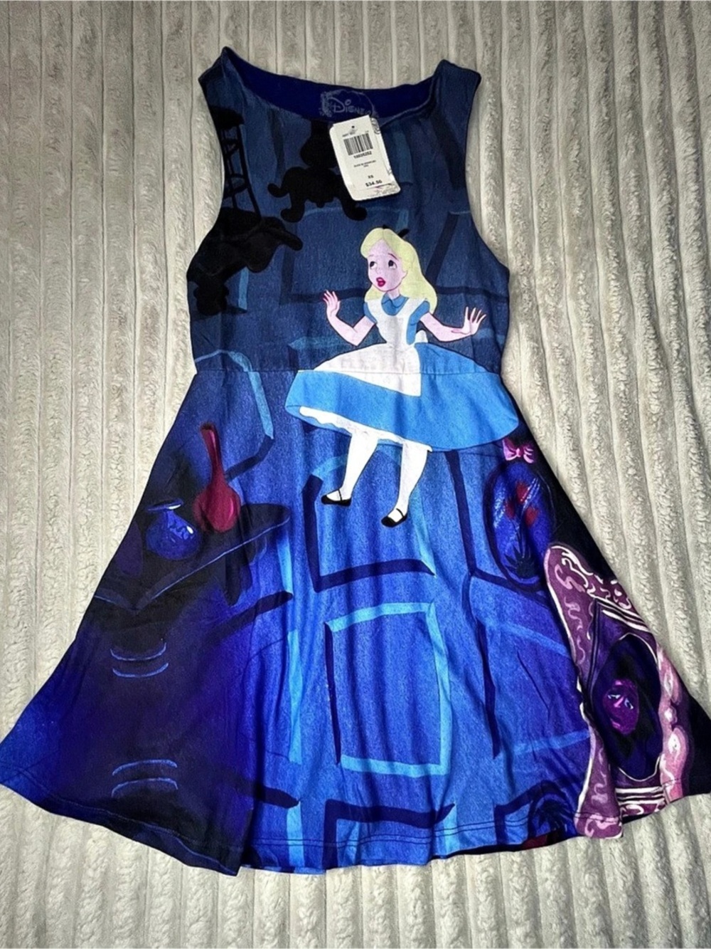 Disney Alice in Wonderland Room Silhouette Dress Girls XS Blue & Purple